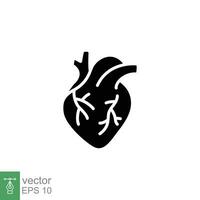 mänsklig hjärta ikon. enkel fast stil. inre organ, verklig, kardiologi, hjärt- anatomi, medicinsk begrepp. svart silhuett, glyf symbol. vektor illustration isolerat på vit bakgrund. eps 10.