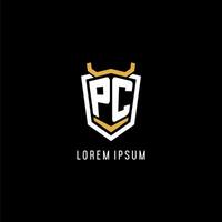 första pc geometrisk skydda esport logotyp monogram design stil vektor