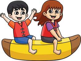 Kinder Reiten ein Banane Boot Karikatur Clip Art vektor