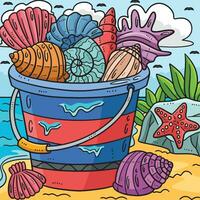 Sommer- Eimer von Meer Muscheln farbig Karikatur vektor