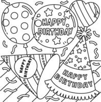 Geburtstag Party Hüte und Luftballons Färbung Seite vektor