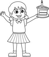 Mädchen halten glücklich Geburtstag Kuchen isoliert Färbung vektor