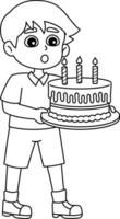 Junge weht glücklich Geburtstag Kuchen isoliert Färbung vektor