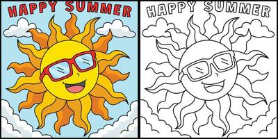 Sol med Lycklig sommar färg sida illustration vektor