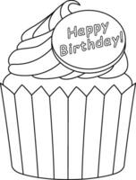 glücklich Geburtstag Cupcake isoliert Färbung Seite vektor