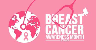 Oktober ist Brust Krebs Bewusstsein Monat Hintergrund Vorlage. Urlaub Konzept. Hintergrund, Banner, Plakat, Karte, und Poster Design Vorlage mit Band und Text Inschrift. Vektor Illustration.