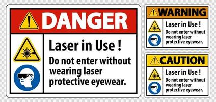 Warnung ppe Sicherheitsetikett Laser in Gebrauch nicht ohne Laserschutzbrille eintreten vektor