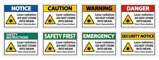 laserstrålning, stirra inte in i strålen, klass 2 laserproduktskylt på vit bakgrund vektor