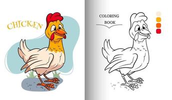 djur karaktär rolig kyckling i tecknad stil målarbok sida vektor