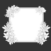söt svartvit fyrkantig ram med blommor för en bröllopsinbjudan Grattis på födelsedagen linje vektorillustration av klotter vektor