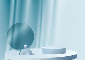 3D-Hintergrundplattform mit blauem Glas modern. Hintergrund Vektor 3D-Rendering Kristallpodest-Plattform. Stand zeigen kosmetisches Produkt. Bühnenvitrine auf Podest moderner Glasstudioplattform