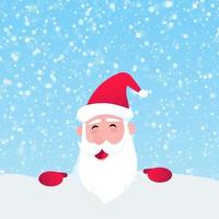 Weihnachtsmann-Kopf mit Hut, Bart und lächelndem Gesicht im flachen Stil vektor
