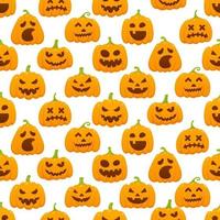 nahtloses Muster mit orangefarbenem Halloween-Muster mit gruseligen Gesichtern vektor