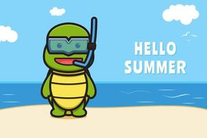 süße Schildkröte mit Brille mit einer Sommergrußbanner-Cartoon-Vektor-Symbolillustration vektor