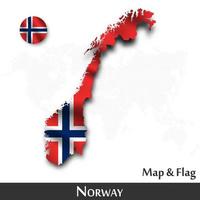 norge karta och flagga. viftande textildesign. prick världskarta bakgrund. vektor .