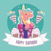 födelsedag unicorn gåvor vektor