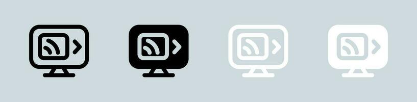 Bildschirm Spiegeln Symbol einstellen im schwarz und Weiß. kabellos Anzeige Zeichen Vektor Illustration.