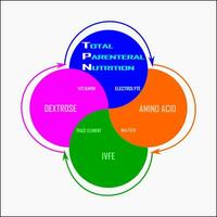 tpn-gesamt parenteral Ernährung. komponieren von IVFE, Amino Säuren, Traubenzucker, Mineral, Spur Element, und Wasser. vektor