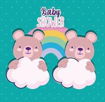 Babyparty süße Bären Regenbogen und Wolken Feier vektor