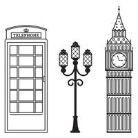 vektor uppsättning av London attraktioner. en uppsättning av vektor silhuett illustrationer av de sevärdheter av london, England