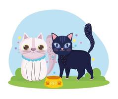 Cartoon Katzen Tiere katzenartig mit Essen im Gras vektor
