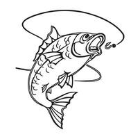 svart och vit av largemouth bas fisk vektor