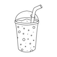 ta bort dryck i papper kopp med sugrör. hand dragen klotter stil. vektor illustration isolerat på vit. färg sida.