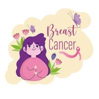 Brustkrebs süßes Mädchen Blumen Schmetterlingsband und Schriftzug vektor