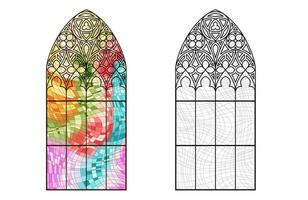 Kirche Glas Arbeitsblatt. Farbe Mosaik Fenster. vektor