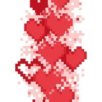 sömlös vertikal röd gräns tillverkad av pixel hjärtan vektor
