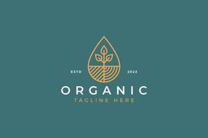 organisk logotyp med abstrakt geometrisk illustration växt, vatten släppa, fält för mat, friska liv och lantbruk industri varumärke identitet begrepp. vektor