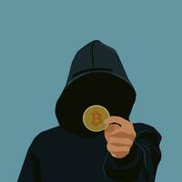 oidentifierad person innehav bitcoin med luvtröja jacka vektor