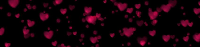 schwarz Gruß Banner mit lila glänzend glühend Herzen vektor