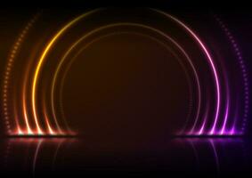 orange lila neon laser cirklar teknologi bakgrund vektor