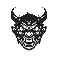Teufel Maskottchen, Jahrgang Logo Linie Kunst Konzept schwarz und Weiß Farbe, Hand gezeichnet Illustration vektor