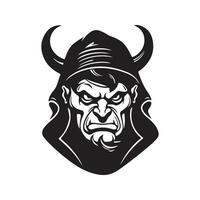 Teufel mit Kapuze, Jahrgang Logo Linie Kunst Konzept schwarz und Weiß Farbe, Hand gezeichnet Illustration vektor