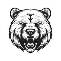 Grizzly Bär Maskottchen, Jahrgang Logo Linie Kunst Konzept schwarz und Weiß Farbe, Hand gezeichnet Illustration vektor