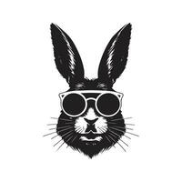 cool Hase mit Sonnenbrille, Jahrgang Logo Linie Kunst Konzept schwarz und Weiß Farbe, Hand gezeichnet Illustration vektor