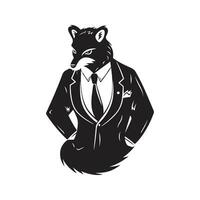 skunk bär kostym, årgång logotyp linje konst begrepp svart och vit Färg, hand dragen illustration vektor