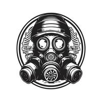 respirator, årgång logotyp linje konst begrepp svart och vit Färg, hand dragen illustration vektor