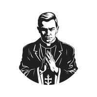 modig präst, årgång logotyp linje konst begrepp svart och vit Färg, hand dragen illustration vektor