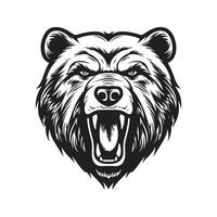 wütend Grizzly tragen, Jahrgang Logo Linie Kunst Konzept schwarz und Weiß Farbe, Hand gezeichnet Illustration vektor