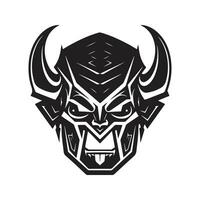 Teufel sci fi, Jahrgang Logo Linie Kunst Konzept schwarz und Weiß Farbe, Hand gezeichnet Illustration vektor