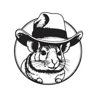 chinchilla bär hatt, årgång logotyp linje konst begrepp svart och vit Färg, hand dragen illustration vektor