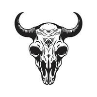 tjur skalle, årgång logotyp linje konst begrepp svart och vit Färg, hand dragen illustration vektor