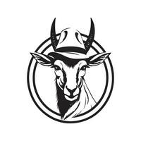 vattenbock bär hatt, årgång logotyp linje konst begrepp svart och vit Färg, hand dragen illustration vektor