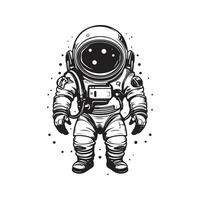 Karikatur Astronaut, Jahrgang Logo Linie Kunst Konzept schwarz und Weiß Farbe, Hand gezeichnet Illustration vektor