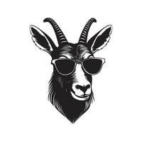 Wasserbock tragen Sonnenbrille, Jahrgang Logo Linie Kunst Konzept schwarz und Weiß Farbe, Hand gezeichnet Illustration vektor