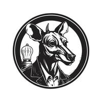 Okapi Erfinder, Jahrgang Logo Linie Kunst Konzept schwarz und Weiß Farbe, Hand gezeichnet Illustration vektor