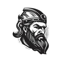 krigare med skägg, årgång logotyp linje konst begrepp svart och vit Färg, hand dragen illustration vektor